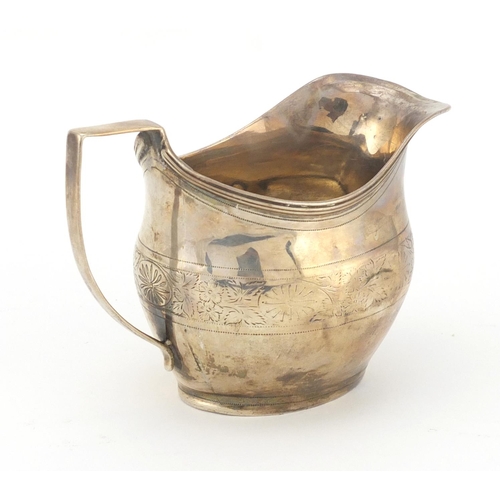 740 - Georgian silver milk jug with engraved floral decoration, indistinct makers mark, London 1808, 8.5cm... 