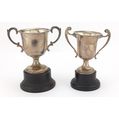 749 - Two Equestrian interest silver twin handled trophies, Sheffield and London hallmarks, the largest 13... 