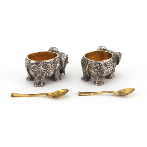 721 - Pair of novelty silver elephant salts, retailed by Fasano, each 4.5cm in length, with fitted box, ap... 