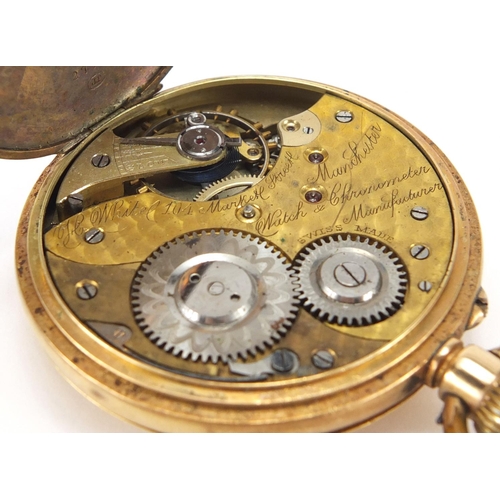 957 - Gentleman's 14ct gold half hunter pocket watch, the movement engraved H. Whitel, 104 Market Street, ... 