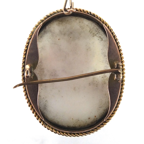 863 - Cameo male head brooch with unmarked gold mount 4.2cm in length, approximate weight 11.2g