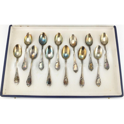 782 - Set of twelve 800 grade Italian silver teaspoons with fitted case, 10.5cm in length, approximate wei... 