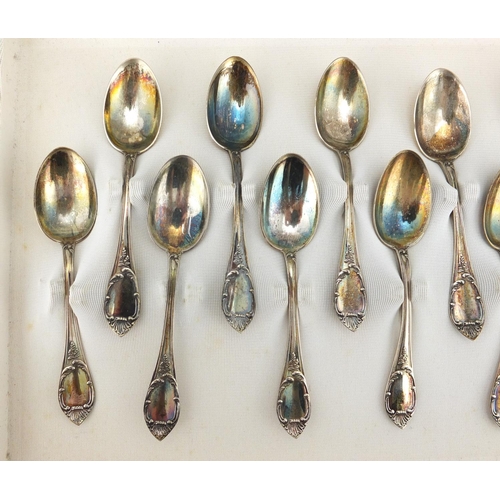 782 - Set of twelve 800 grade Italian silver teaspoons with fitted case, 10.5cm in length, approximate wei... 