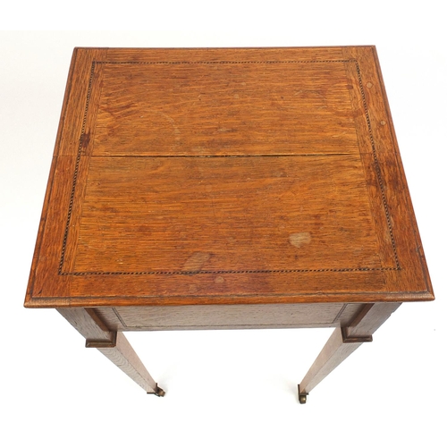 42 - Edwardian inlaid mahogany sewing table on tapering legs, 78cm H x 37cm W x 43cm D