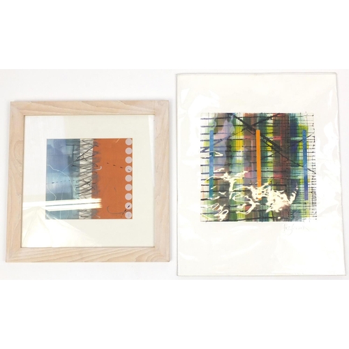 488 - Liz Clark, abstract picture and monoprint, the largest 29cm x 27cm