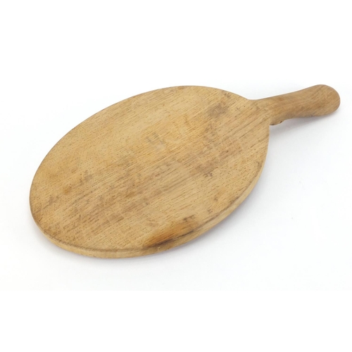 705 - Robert Thompson Mouseman oak cheeseboard carved with a signature mouse, 36cm in length