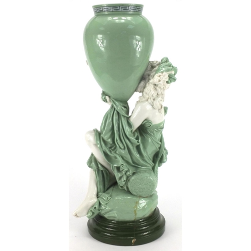 602 - Large Minton's figural vase after Albert Carrier-Belleuse, in the form of a semi nude maiden holding... 