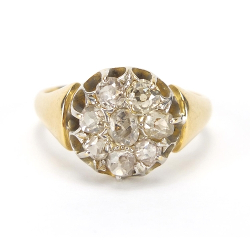 806 - 18ct gold diamond cluster ring, size Q, approximate weight 6.6g