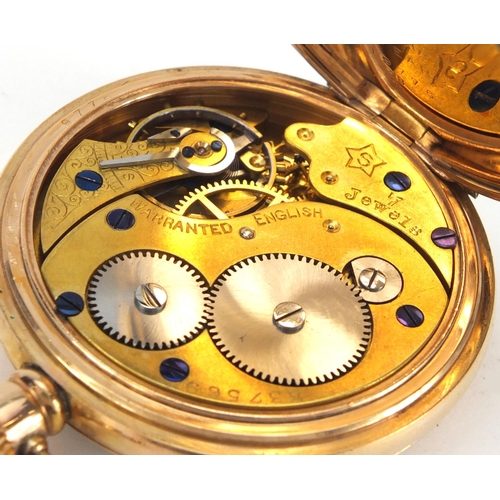 973 - Gentleman's gold plated open face pocket watch, 5cm in diameter, with cloth and gold coloured metal ... 