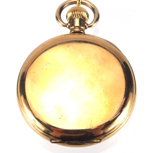 973 - Gentleman's gold plated open face pocket watch, 5cm in diameter, with cloth and gold coloured metal ... 