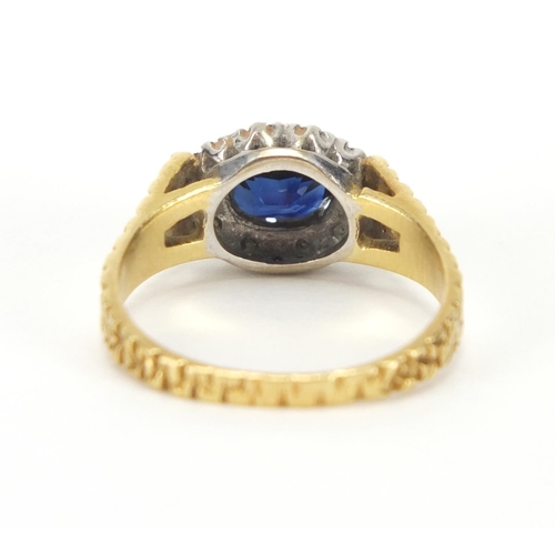 890 - 18ct gold sapphire and diamond ring, size L, approximate weight 4.0g