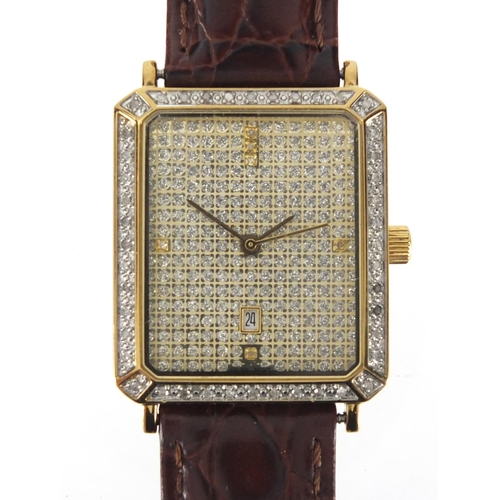 931 - Gentleman's Tungsten dress watch set with diamonds to the case and dial, 3.2cm x 2.9cm