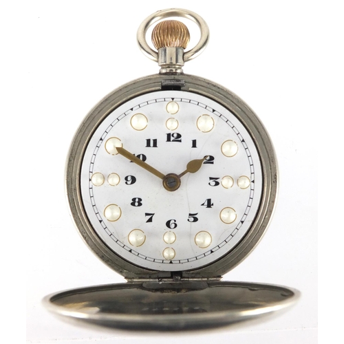 974 - Gentleman's white metal braille full hunter pocket watch, stamped Buren to the movement, 5cm in diam... 