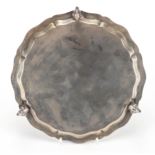 723 - Military interest silver three footed salver with engraved Royal Artillery Insignia, presented to Li... 