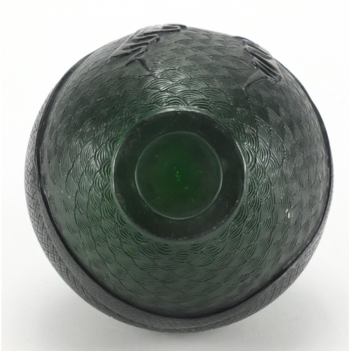 486 - Chinese green Peking glass vase, of ovoid form decorated with crashing waves, 12.5cm high