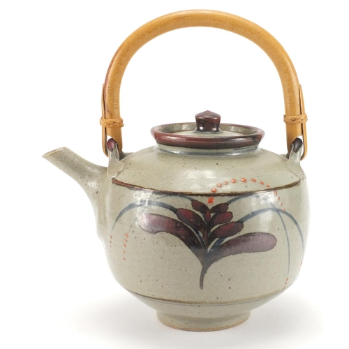 677 - Celadon glazed studio pottery teapot by David Leach of Lowerdown pottery with foxglove decoration, i... 