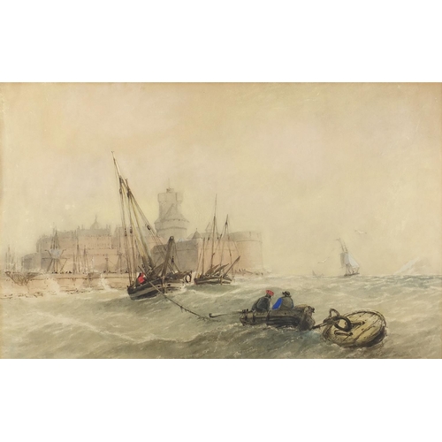 1112 - Attributed to Sydney Herbert - Flemish coast, 19th century English school maritime watercolour,  ins... 
