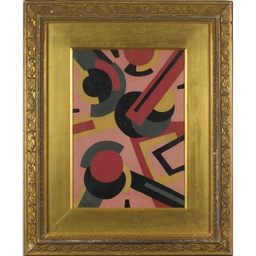 1114 - Abstract composition geometric shapes, Russian School oil  onto canvas, bearing a signature, mounted... 