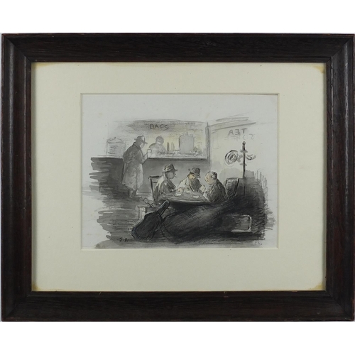 1031 - Edward Ardizzone CBE RA OWRSA RDI - Musicians in a pub, pen, watercolour and wash, label verso, moun... 