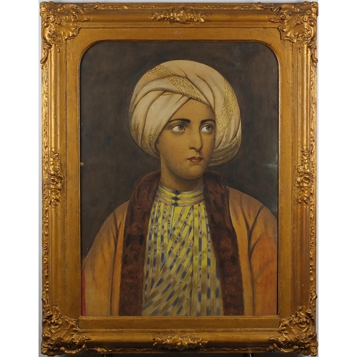 1026 - Head and shoulders portrait of an Indian Maharajah, 19th century Indian school watercolour, mounted ... 