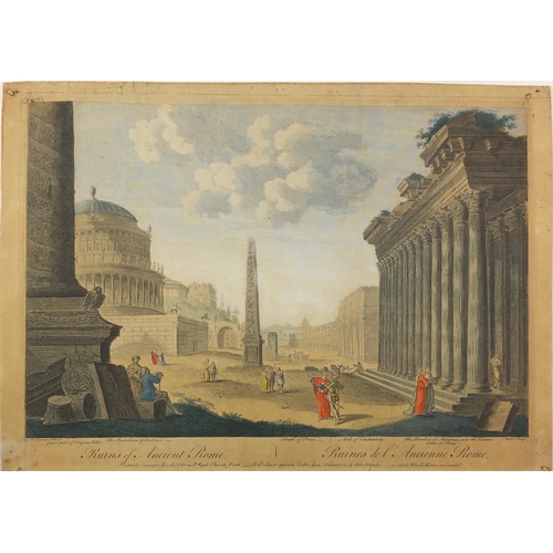 1362 - Set of Four 18th century hand coloured etchings, ruins of ancient Rome, Marcellus's Theatre at Rome,... 