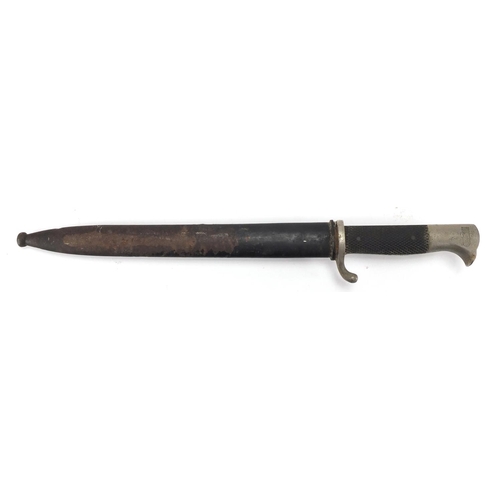 345 - German Military interest Solingen bayonet and scabbard, the steel blade with impressed marks, 40.5cm... 