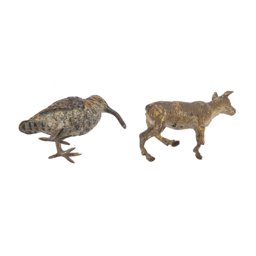 93 - Two Austrian cold painted bronze animals comprising a Kiwi and a deer, the largest 3.7cm high