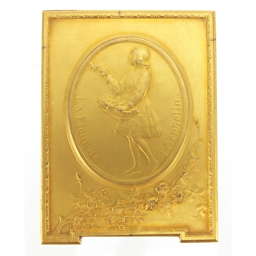 713 - French Art Nouveau gilt metal plaque LA Fleur De L'Orphelan, 1990, 6cm x 4.8cm