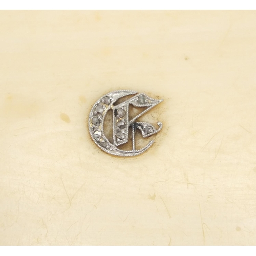1 - Rectangular Victorian diamond set ivory compact, the hinged lid having CR initials set with ten diam... 