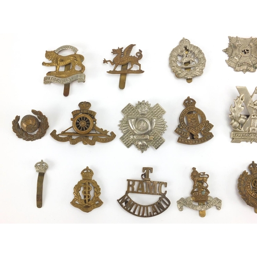 313 - British Military interest cap badges including Royal Artillery, Leicestershire, Royal Army Ordnance ... 