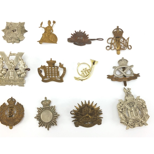 313 - British Military interest cap badges including Royal Artillery, Leicestershire, Royal Army Ordnance ... 