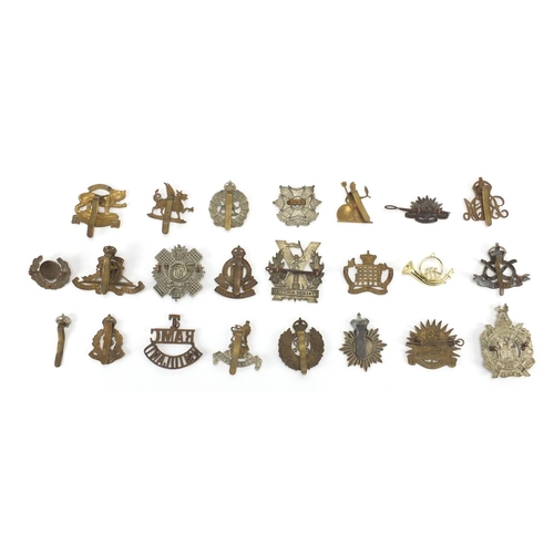 313 - British Military interest cap badges including Royal Artillery, Leicestershire, Royal Army Ordnance ... 