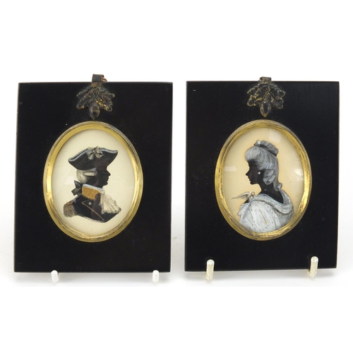36 - Pair of 19th century oval hand painted silhouettes by Dorothy Twitoy, one titled 'Lady with Dove', b... 