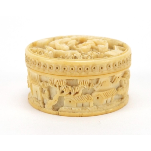 511 - Chinese Canton ivory pot and cover housing seven Mother of Pearl gaming counters, the pot and cover ... 