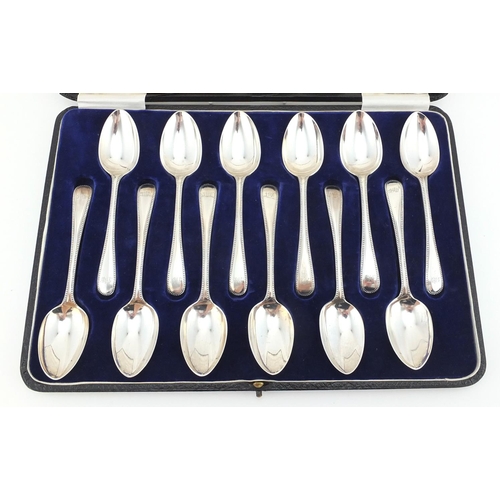 781 - Set of twelve Victorian silver teaspoons, J.W & J.W Edinburgh 1874, with fitted case, 13cm in length... 