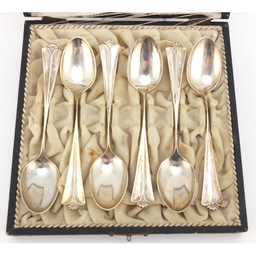 779 - Set of six Norwegian spoons, with fitted case, 12cm in length, approximate weight 70.8g