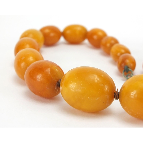 905 - Butterscotch amber coloured bead necklace, 44cm in length, approximate weight 47.8g