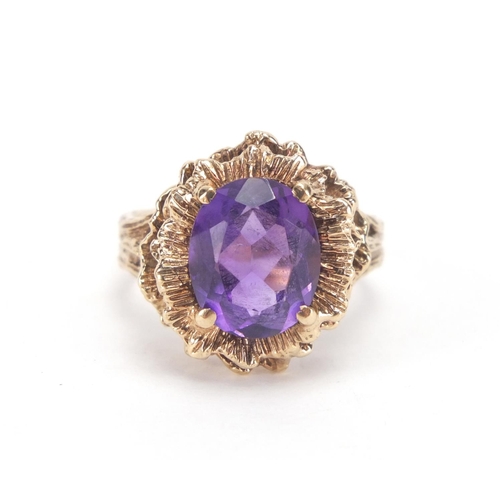 887 - 9ct gold amethyst solitaire ring, size M, approximate weight 5.5g