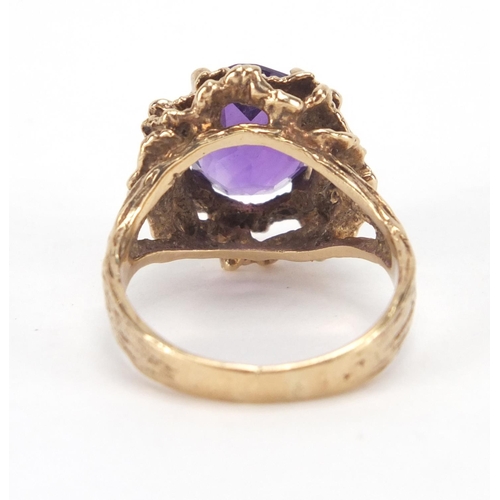 887 - 9ct gold amethyst solitaire ring, size M, approximate weight 5.5g