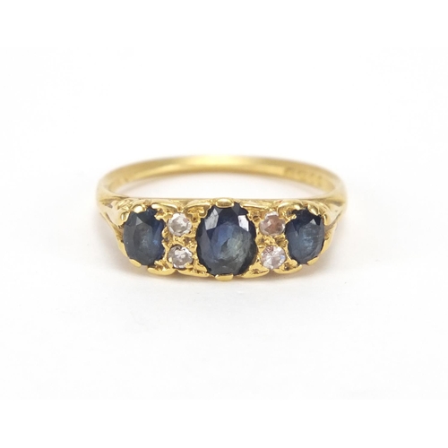 886 - 18ct gold sapphire and diamond ring, size L, approximate weight 3.5g