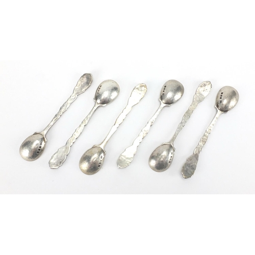 717 - Omar Ramsden set of six silver teaspoons with naturalistic terminals and planished bowls, London 193... 