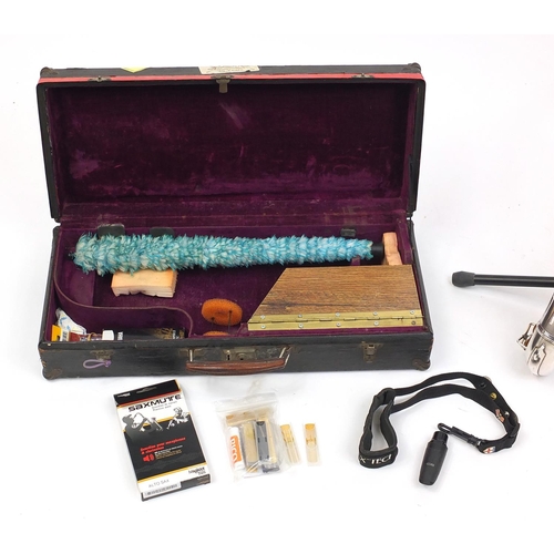 284 - Boosey & Hawkes silver plated saxophone with accessories and stand, housed in a fitted case, numbere... 