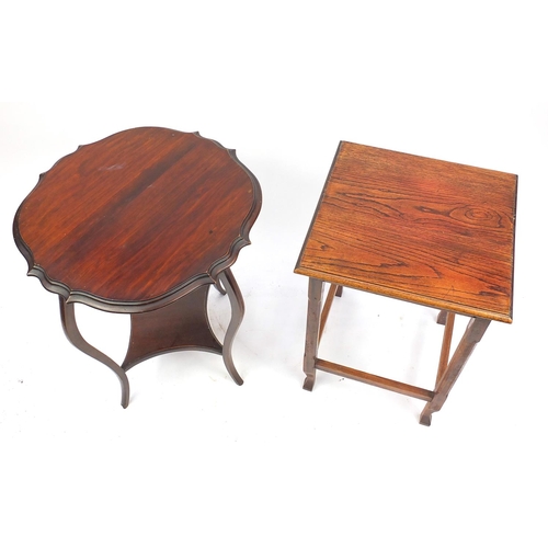 63 - Edwardian mahogany occasional table with under tier and an oak square occasional table