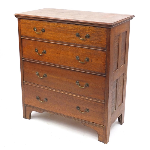 16 - Oak chest fitted with four graduated drawers with brass swan neck handles, 99cm H x 91cm W x 45.5cm ... 