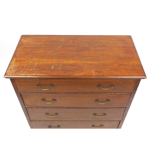 16 - Oak chest fitted with four graduated drawers with brass swan neck handles, 99cm H x 91cm W x 45.5cm ... 