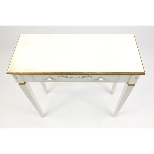 55 - Cream and gilt console table fitted with a drawer, 84cm High x 76cm Wide