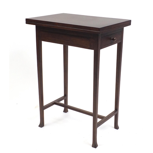 66 - Mahogany table fitted with two end drawers and lift up top, 70cm H x 50cm W x 35cm D