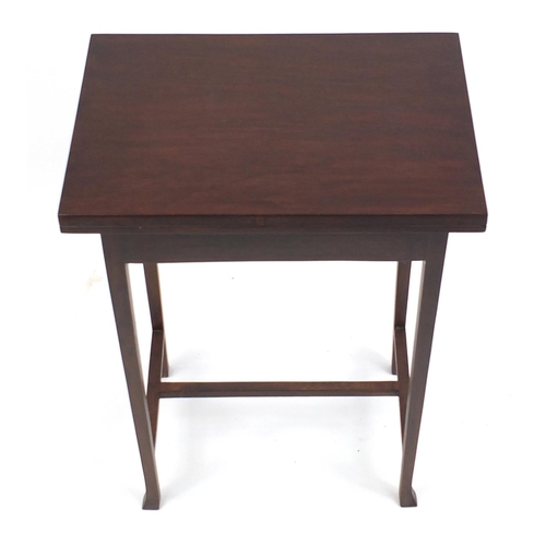 66 - Mahogany table fitted with two end drawers and lift up top, 70cm H x 50cm W x 35cm D