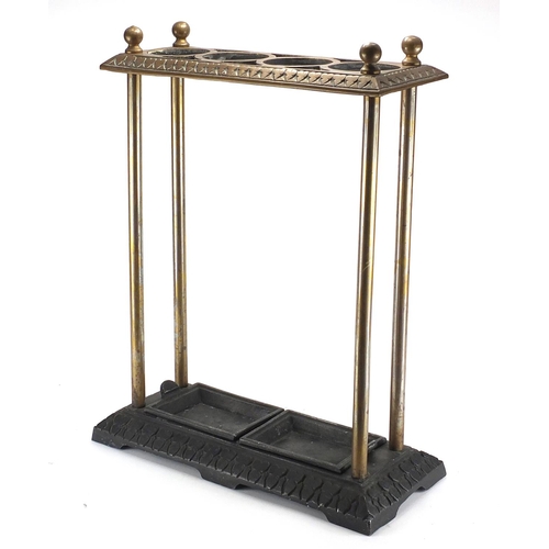 65 - Victorian brass and cast iron stick stand, 56cm high