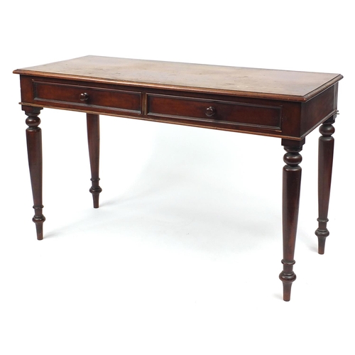 2 - Victorian mahogany hall table fitted with two frieze drawers, 75cm H x 122cm W x 51cm D